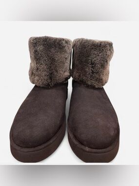 Women's Ugg Berge mini. Brown Faux Fur Cuff Ankle Boots.